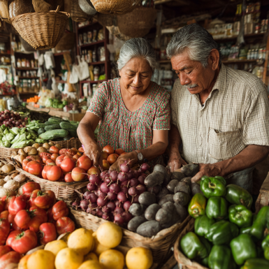 Adultos mayores cocinando comida saludable